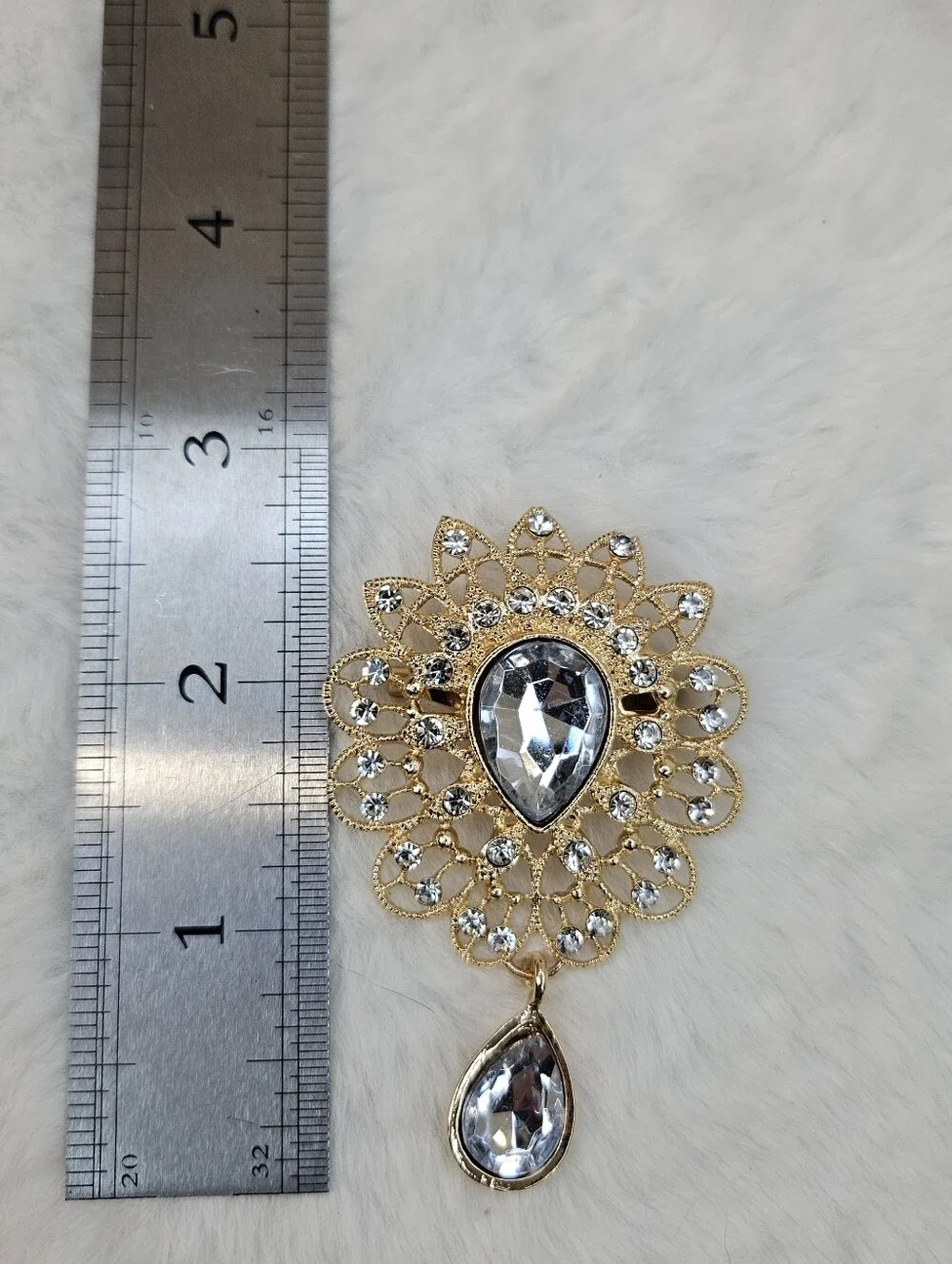Gold & Light Blue Teardrop Statement Brooch